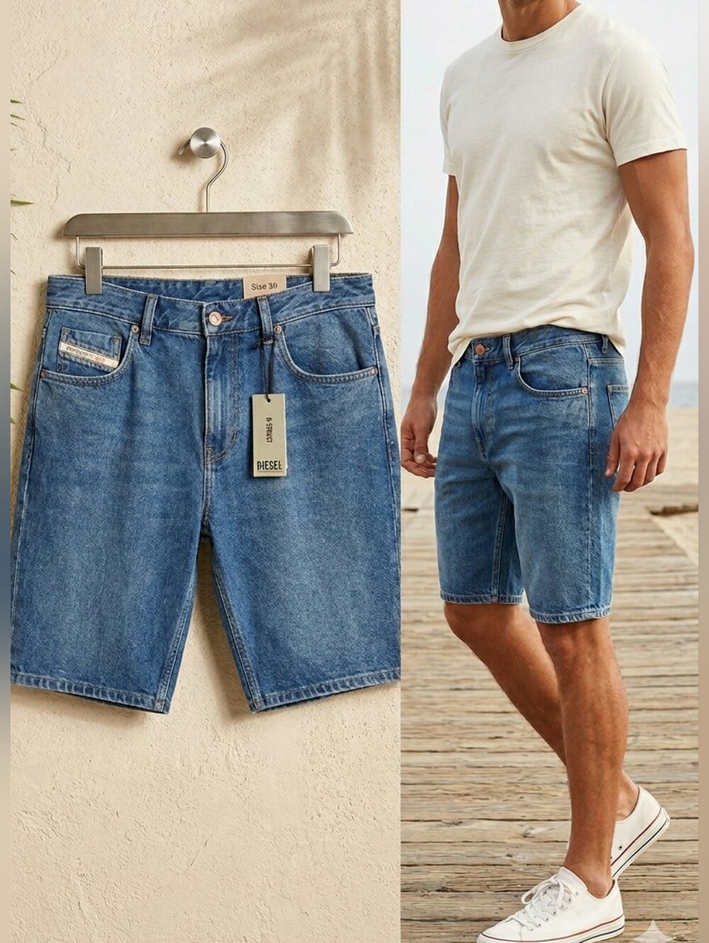 Diesel D-Strukt Denim Shorts Men’s 29 Blue 0EHAH Streetwear Summer Vibe Y2K